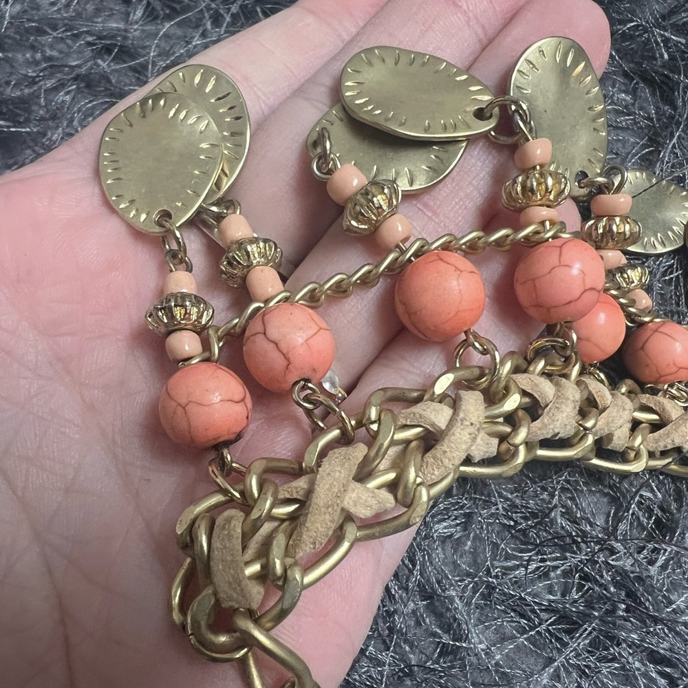 Y2K Coral and Gold Necklace - Picture 7 of 15